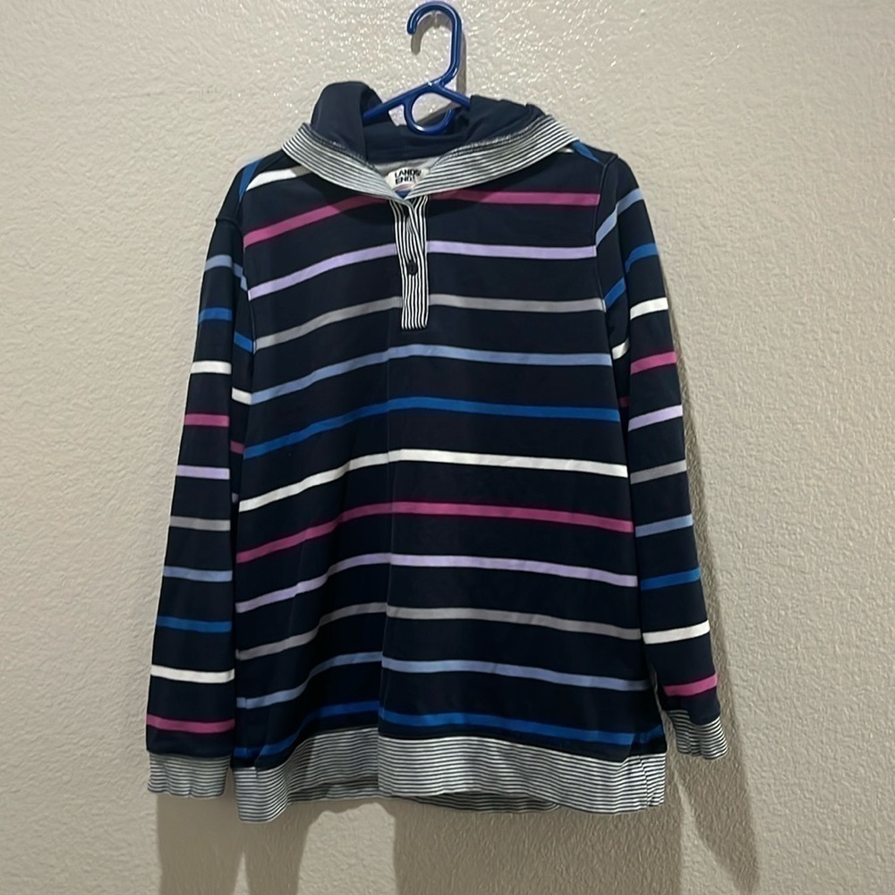 Lands' End Women Multicolor Striped Hoodie Size Large Cotton Long Sleeve